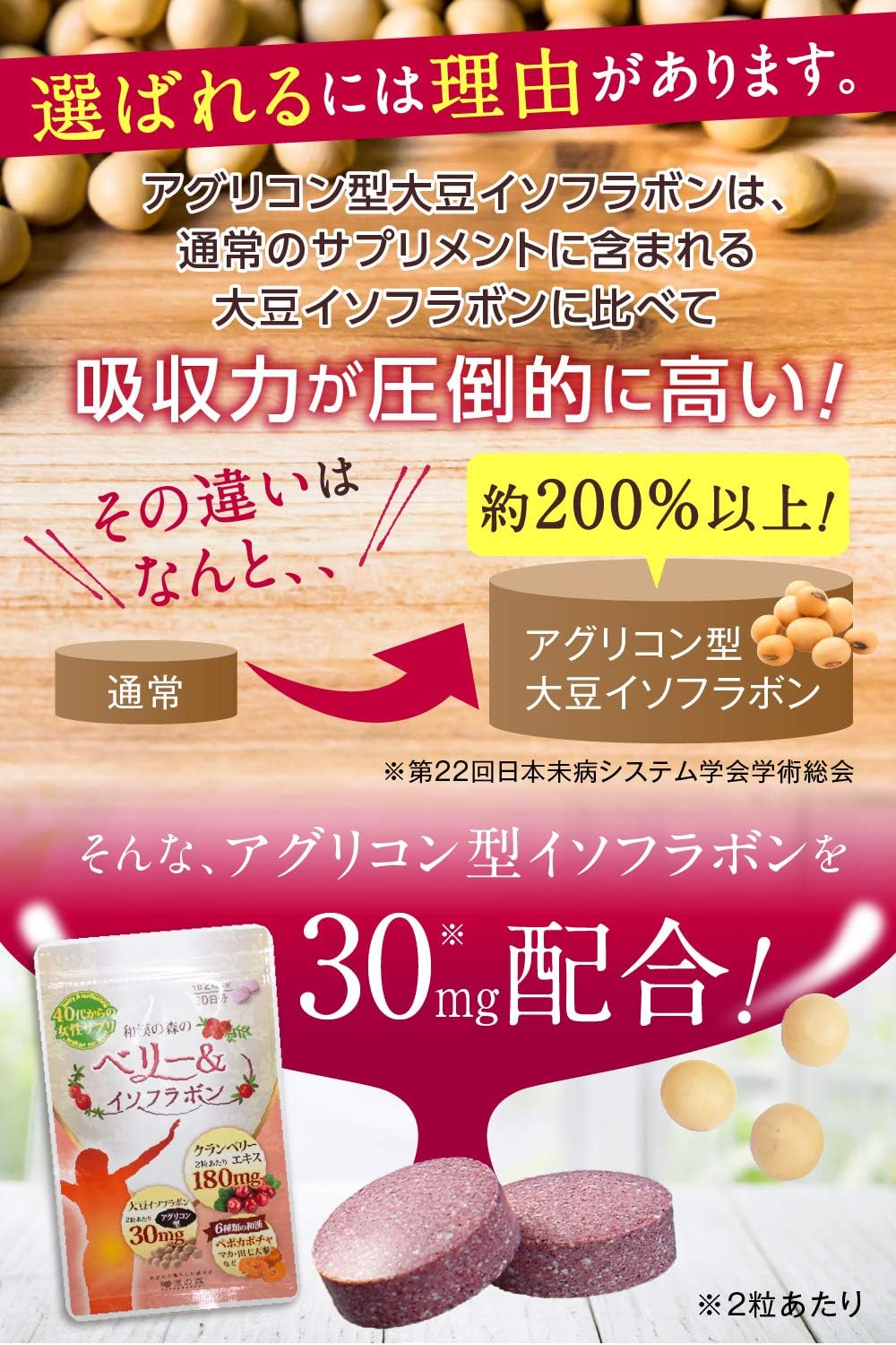 和漢の森 ベリー&イソフラボン 大豆イソフラボン 30mg アグリコン菌 30日分 エクオール 漢方薬剤師監修 錠剤 - 画像 (3)