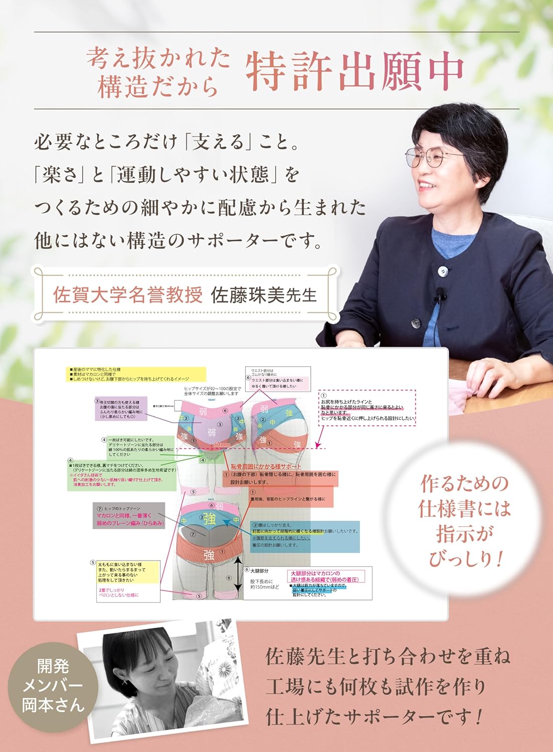 (White Lapin) 産後骨盤サポーター 帝王切開対応 締め付けない骨盤ガードル 佐賀大学名誉教授 佐藤先生監修 骨盤ベルト不要タイプ - 画像 (2)