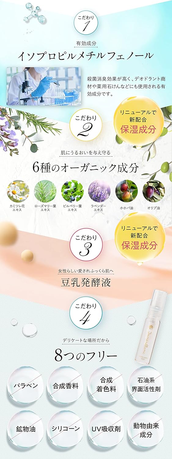 インナーブラン デリケートゾーン消臭ミスト 医薬部外品 30ml 約30ml 1ヶ月分(わきがの香り 6種 オーガニック成分 無添加 保湿 日本製) - 画像 (5)